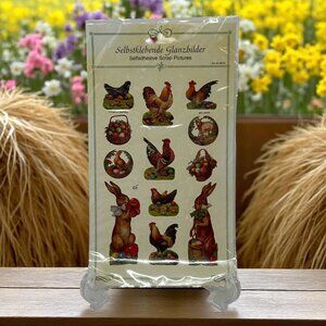 Vintage German Stickers Scrapbook Easter Bunny Hen EF Art No. 8073 Glanzbilder
